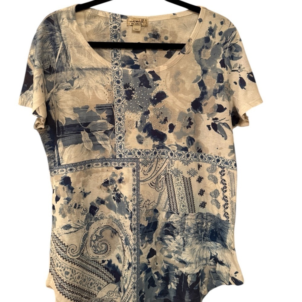 ONE WORLD Blue and White Patterned Shirt SzL